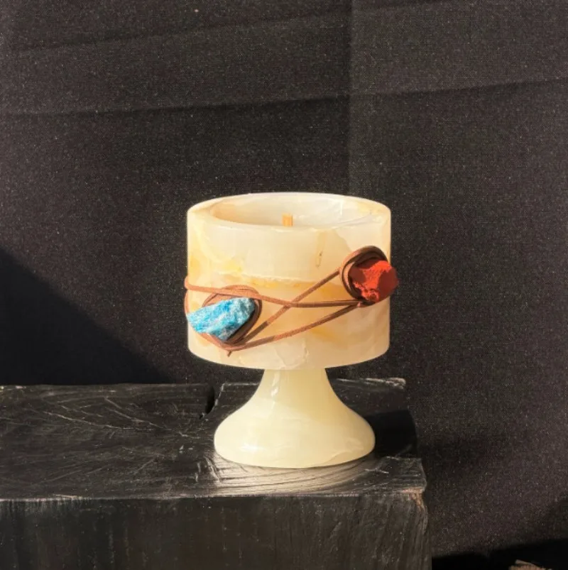 Vintage Collectible Marbles - Portavelas Nórdico de Ámbar y Jade,