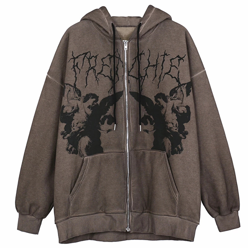 Vintage Zip Hoodie - Sudadera con capucha extragrande con estampado