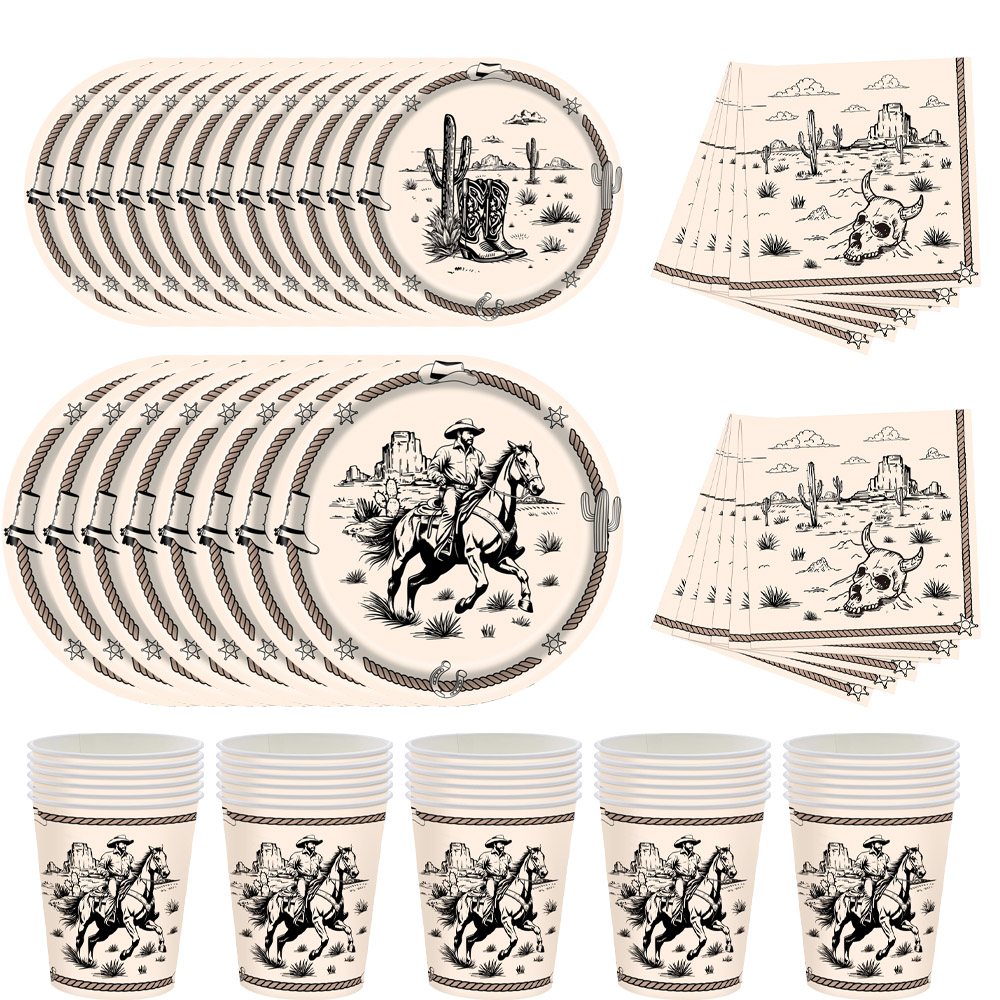 Vintage Things Collection - Vajilla Desechable Tema Vaquero Occidental Retro